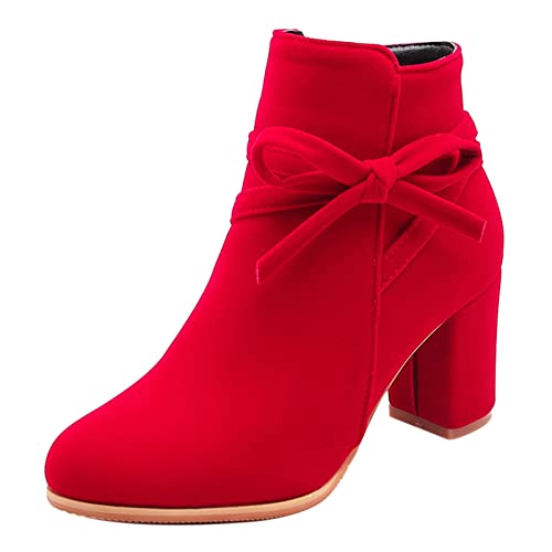 Onsoyours Stiefetetten Damen Ankle Boots mit Blockabsatz High Heels Anzugstiefel Höhe Ferse Runde Zehen Stiefeletten Zip Herbst Winter Stiefel Schnürstiefel C Rot 36 EU von Onsoyours