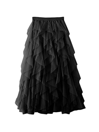 Onsoyours Strandrock Damen High Waist Dehnbarer Rock Damen Elegant Freizeitrock Damen Boho Maxi Rock Maxirock Damen Tüllrock Damen A Schwarz Einheitsgröße von Onsoyours