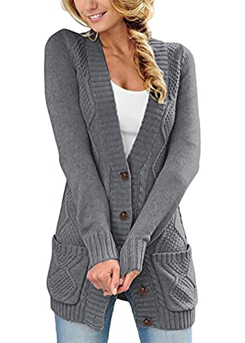 Onsoyours Strickjacke Damen Grobstrick Cardigan Lang Winter Grobstrickjacke Strickmantel Strickcardigan Offener Strickjacken Longstrickjacke ÜBergangsjacke Wintermäntel A Dunkelgrau M von Onsoyours