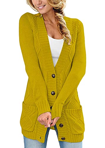 Onsoyours Strickjacke Damen Grobstrick Cardigan Lang Winter Grobstrickjacke Strickmantel Strickcardigan Offener Strickjacken Longstrickjacke ÜBergangsjacke Wintermäntel A Gelb M von Onsoyours