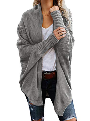 Onsoyours Strickjacke Damen Grobstrick Strickmantel Herbst Winter Cardigan Lange Ärmel Solid Color Casual Mantel Pullover Coat Open Front Sweater Dunkelgrau 40 von Onsoyours