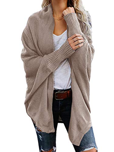 Onsoyours Strickjacke Damen Grobstrick Strickmantel Herbst Winter Cardigan Lange Ärmel Solid Color Casual Mantel Pullover Coat Open Front Sweater Leichtes Khaki 36 von Onsoyours