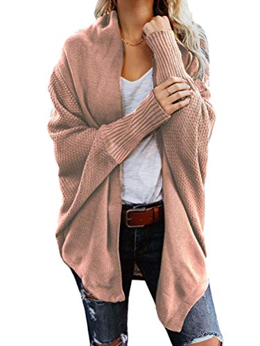 Onsoyours Strickjacke Damen Grobstrick Strickmantel Herbst Winter Cardigan Lange Ärmel Solid Color Casual Mantel Pullover Coat Open Front Sweater Rosa 36 von Onsoyours