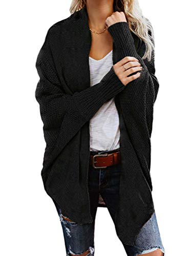 Onsoyours Strickjacke Damen Grobstrick Strickmantel Herbst Winter Cardigan Lange Ärmel Solid Color Casual Mantel Pullover Coat Open Front Sweater Schwarz 46 von Onsoyours