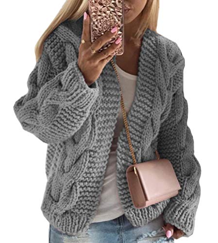 Onsoyours Strickjacke Damen Grobstrick Strickmantel Strickcardigan Damen Herbst Winter Casual Open Front Sweater Cardigan Cover Up Solid Color Outwear Grau M von Onsoyours