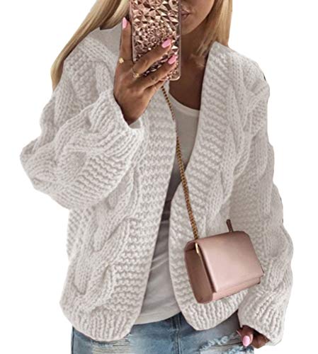 Onsoyours Strickjacke Damen Grobstrick Strickmantel Strickcardigan Damen Herbst Winter Casual Open Front Sweater Cardigan Cover Up Solid Color Outwear Weiß M von Onsoyours