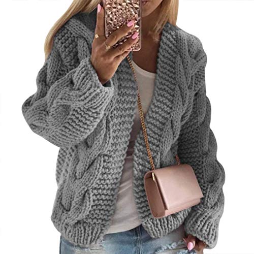 Onsoyours Strickjacke Damen Grobstrick Strickmantel Strickcardigan Damen Herbst Winter Casual Open Front Sweater Cardigan Zopfmuster Kapuze Oversize Strickmante Y Grau XS von Onsoyours