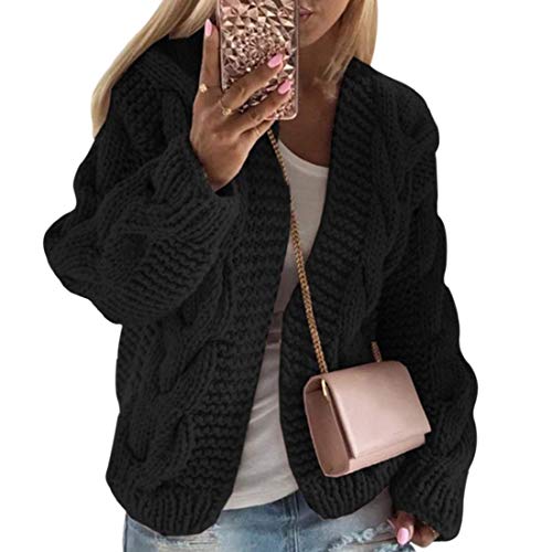 Onsoyours Strickjacke Damen Grobstrick Strickmantel Strickcardigan Damen Herbst Winter Casual Open Front Sweater Cardigan Zopfmuster Kapuze Oversize Strickmante Y Schwarz XL von Onsoyours