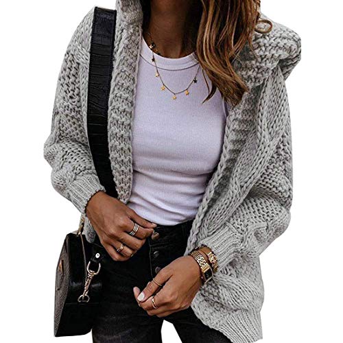 Onsoyours Strickjacke Damen Grobstrick Strickmantel strickcardigan Damen Herbst Winter Casual Open Front Sweater Cardigan Cover Up Patchwork Outwear Grau L von Onsoyours