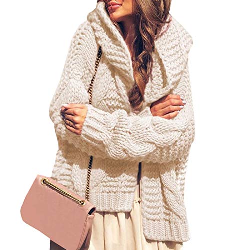 Onsoyours Strickjacke Damen Grobstrick Strickmantel strickcardigan Damen Herbst Winter Casual Open Front Sweater Cardigan Zopfmuster Kapuze Oversize Strickmante Beige XS von Onsoyours