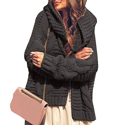 Onsoyours Strickjacke Damen Grobstrick Strickmantel strickcardigan Damen Herbst Winter Casual Open Front Sweater Cardigan Zopfmuster Kapuze Oversize Strickmante Schwarz XL von Onsoyours