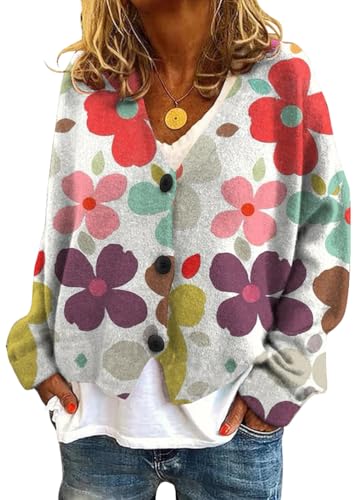 Onsoyours Strickjacke Damen Herbst Winter Chic V-Ausschnitt Strickmantel Druck Langarm Gestrickte Cardigan Übergangsjacke Elegant Lose Knopf Strickpullover Lässige Mantel A01 Rot L Onsoyours Strickjacke Damen Herbst Winter Chic V-Ausschnitt Strickmantel Druck Langarm Gestrickte Cardigan Übergangsjacke Elegant Lose Knopf Strickpullover Lässige Mantel A01 Rot L von Onsoyours