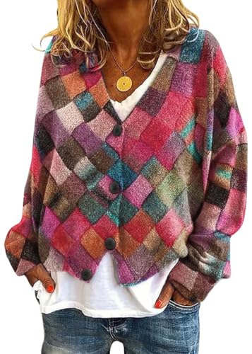 Onsoyours Strickjacke Damen Herbst Winter Chic V-Ausschnitt Strickmantel Druck Langarm Gestrickte Cardigan Übergangsjacke Elegant Lose Knopf Strickpullover Lässige Mantel A08 Rot L Onsoyours Strickjacke Damen Herbst Winter Chic V-Ausschnitt Strickmantel Druck Langarm Gestrickte Cardigan Übergangsjacke Elegant Lose Knopf Strickpullover Lässige Mantel A08 Rot L von Onsoyours
