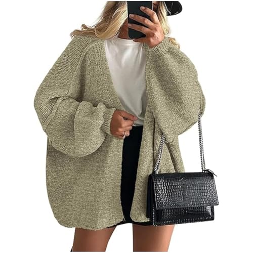 Onsoyours Strickjacke Damen Kurz Laternenärmel Cardigan Open Front Sweater Langarm Lose Strickmantel Herbst Winter Gestrickt Jacke A Hellgrün M von Onsoyours
