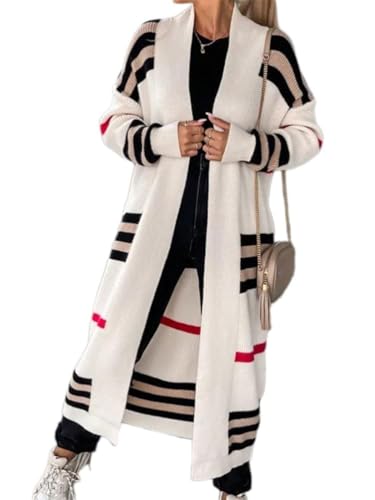 Onsoyours Strickjacke Damen Lang Grobstrickjacke Strickpullover Winter Elegant Offen Lang Strickcardigan Langarm Strickmantel Strickpullover Outwear Strickmantel Sweater B Beige M von Onsoyours