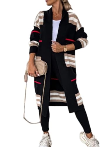 Onsoyours Strickjacke Damen Lang Grobstrickjacke Strickpullover Winter Elegant Offen Lang Strickcardigan Langarm Strickmantel Strickpullover Outwear Strickmantel Sweater B Schwarz XS von Onsoyours