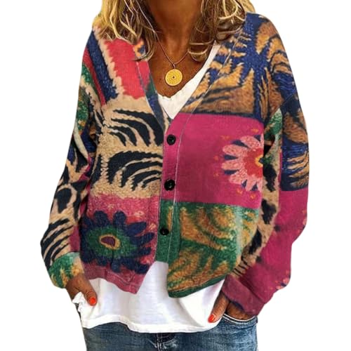 Onsoyours Strickjacke Damen Outerwear V-Ausschnitt Cardigan Elegant Einfarbig Kurz Strickmantel Pullover Herbst Winter Strickpullover Herbst Winter Jacke Mit Knopf C02 Khaki XXL von Onsoyours