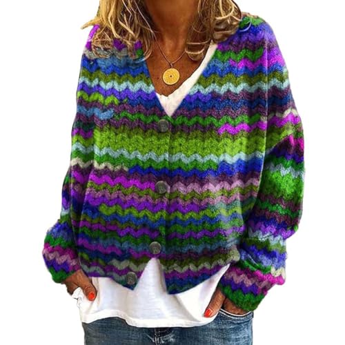 Onsoyours Strickjacke Damen Outerwear V-Ausschnitt Cardigan Elegant Einfarbig Kurz Strickmantel Pullover Herbst Winter Strickpullover Herbst Winter Jacke Mit Knopf C04 Grün M von Onsoyours