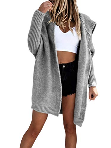 Onsoyours Strickjacke Damen Strickmantel Strickcardigan Lange Cardigan Strickmantel Sweater mit Kapuze Grob Strickpulli Damen Herbst Winter Casual Open Front Sweater A Grau XXL von Onsoyours