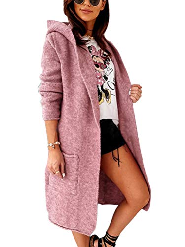 Onsoyours Strickjacke Damen Strickmantel Strickcardigan Lange Cardigan Strickmantel Sweater mit Kapuze Grob Strickpulli Damen Herbst Winter Casual Open Front Sweater B Rosa L von Onsoyours