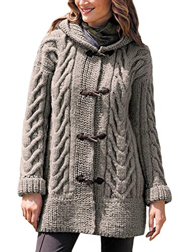 Onsoyours Strickjacke für Damen Grobstrick Strickcardigan Strickmantel mit Kapuzen Pullover Langarm Herbst Winter Outwear Cardigan Gestrickt Winterjacke warm Grau S von Onsoyours