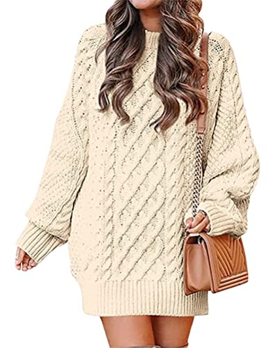 Onsoyours Strickkleider Damen Elegante Einfarbig Langarm Rollkragen Hohe Elastizität Weich Warme Strickpullover Kleider Zopfmuster Winterkleid Pulli Minikleid Pulloverkleid A Aprikose XL von Onsoyours