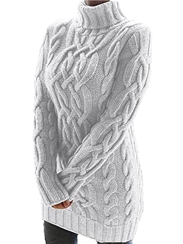 Onsoyours Strickkleider Damen Elegante Pulloverkleid Rundkragen Winterkleid Casual Langarm Minikleid Strickkleider Tunika Kleid Sweater Kleid Z Weiß XS von Onsoyours