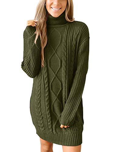 Onsoyours Strickkleider Damen Pullover Kleider Mode Minikleid Winterkleider Langarm Warm Pullikleid Oversize Strickpullover Lose Sweatkleid Armeegrün L von Onsoyours