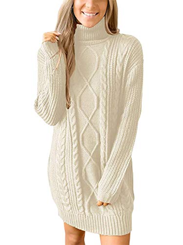 Onsoyours Strickkleider Damen Pullover Kleider Mode Minikleid Winterkleider Langarm Warm Pullikleid Oversize Strickpullover Lose Sweatkleid Beige L von Onsoyours