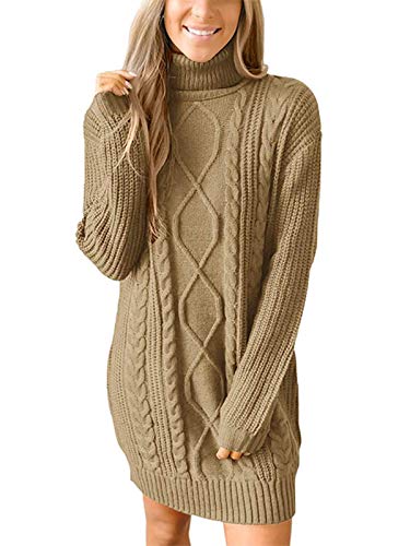 Onsoyours Strickkleider Damen Pullover Kleider Mode Minikleid Winterkleider Langarm Warm Pullikleid Oversize Strickpullover Lose Sweatkleid Khaki L von Onsoyours