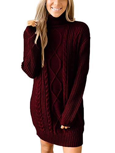 Onsoyours Strickkleider Damen Pullover Kleider Mode Minikleid Winterkleider Langarm Warm Pullikleid Oversize Strickpullover Lose Sweatkleid Weinrot S von Onsoyours