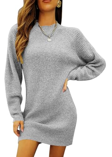 Onsoyours Strickkleider Damen Pulloverkleid Minikleid Winterkleid Casual Hohe Elastizität Langarm Kleider Strick A Hellgrau M von Onsoyours