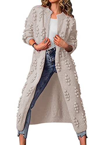 Onsoyours Strickmantel Lang Damen Einfarbige Strickcardigan Pullover Fledermausärmel Strickjacke Herbst Winter Langarm Open Front Sweater Cardigan Outwear Beige XXL von Onsoyours