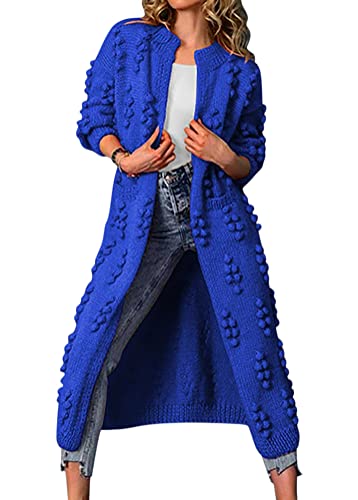 Onsoyours Strickmantel Lang Damen Einfarbige Strickcardigan Pullover Fledermausärmel Strickjacke Herbst Winter Langarm Open Front Sweater Cardigan Outwear Königsblau XXL von Onsoyours
