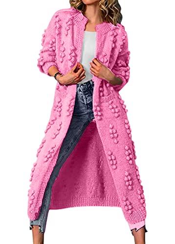 Onsoyours Strickmantel Lang Damen Einfarbige Strickcardigan Pullover Fledermausärmel Strickjacke Herbst Winter Langarm Open Front Sweater Cardigan Outwear Lila rot S von Onsoyours