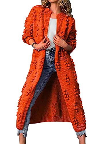 Onsoyours Strickmantel Lang Damen Einfarbige Strickcardigan Pullover Fledermausärmel Strickjacke Herbst Winter Langarm Open Front Sweater Cardigan Outwear Orange L von Onsoyours