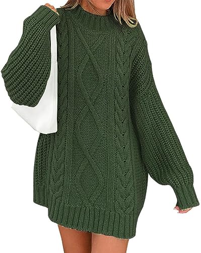 Onsoyours Strickpullover Damen Oversize Pullover Grobstrick Winterpullover Strickpulli Sweater Lässig Outwear Casual Einfarbig Lang Pullover A Grün L von Onsoyours