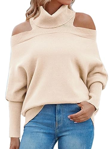 Onsoyours Strickpullover Pulli Damen Mode Sweater Sweatshirt Rollkragenpullover Casual Damen Pullover Grobstrick Sweater A Aprikose S von Onsoyours
