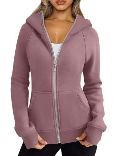 Onsoyours Sweatjacke Damen Mit Kapuze Herbst Winter Lang Hoodie Langarm Reißverschluss Sweatshirt Kapuzenpullover A Rosa L von Onsoyours