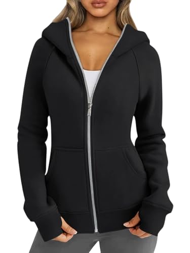 Onsoyours Sweatjacke Damen Mit Kapuze Herbst Winter Lang Hoodie Langarm Reißverschluss Sweatshirt Kapuzenpullover A Schwarz S von Onsoyours