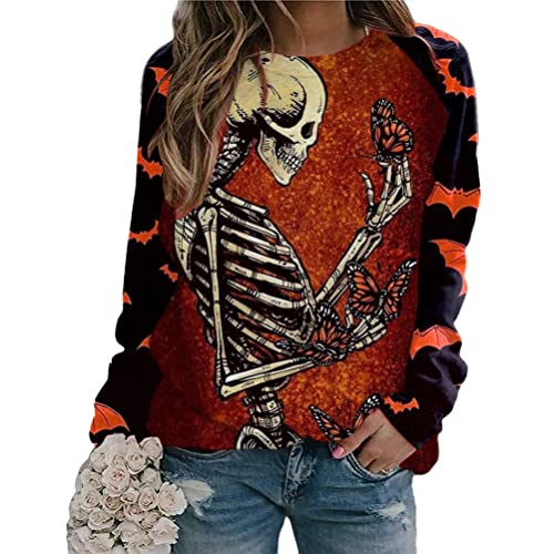 Onsoyours Sweatshirt Damen Lässiges Halloween Print Pullover mit Rundhals Lockere Oberteile Pulli Herbst Winter Warm Stil Kawaii Locker Langarmshirt A Muster-12 3XL von Onsoyours