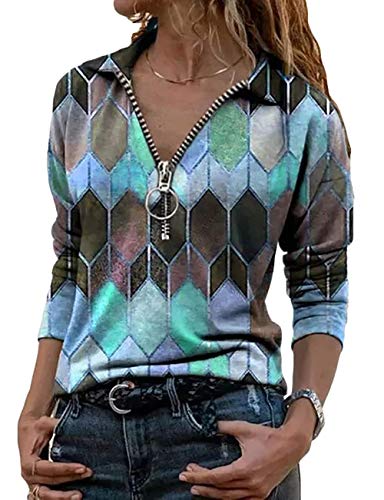 Onsoyours Sweatshirt Damen Langarmshirts Pullover Blumen V-Ausschnitt Stickkragen Langarm Pulli Freizeit Tops Frühling Herbst Winter B Blau L von Onsoyours