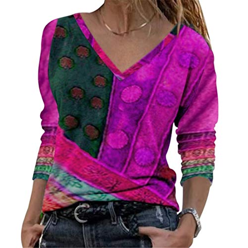 Onsoyours Sweatshirt Damen Mode Casual V-Ausschnitt Tops Frauen Katze Bedruckte Langarmshirt Pullover Lose Oberteile Bluse Basic T-Shirt H Violett L von Onsoyours