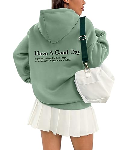 Onsoyours Sweatshirt Damen Pullover Kapuzenpullover Mode Drucken Rundhals Langarm Kapuzenpulli Locker Casual Sport Pullover Mit Kapuze Rückendruck Letter Print Herbst Winter A Grün XS von Onsoyours