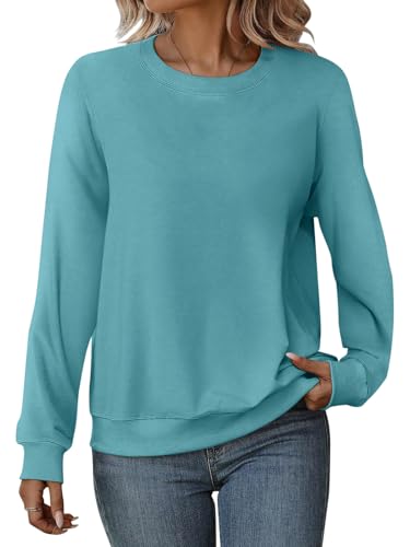 Onsoyours Sweatshirt Damen Rundhals Pullover Casual Oberteile Frühling Langarmshirt Ohne Kapuze A Türkisblau L von Onsoyours