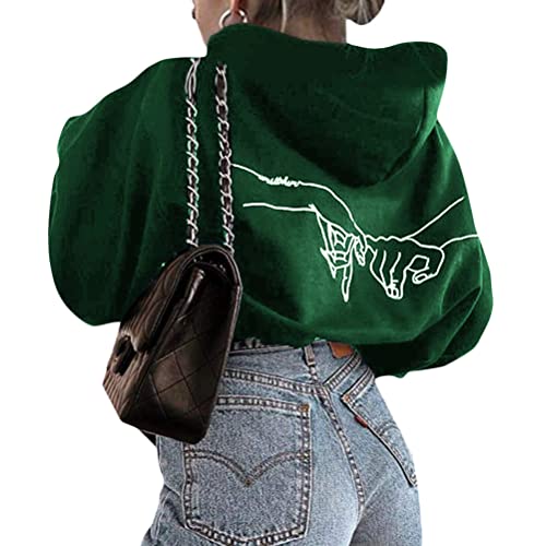 Onsoyours Sweatshirts Damen Lange Ärmel Pullover Winter Mit Rundhalsausschnitt Vintage Streetwear Oversized Bunter Cartoons Mädchen Sportbekleidung Top A Grün L von Onsoyours