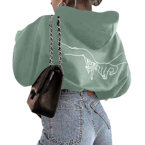 Onsoyours Sweatshirts Damen Lange Ärmel Pullover Winter Mit Rundhalsausschnitt Vintage Streetwear Oversized Bunter Cartoons Mädchen Sportbekleidung Top A Hellgrün XXL von Onsoyours