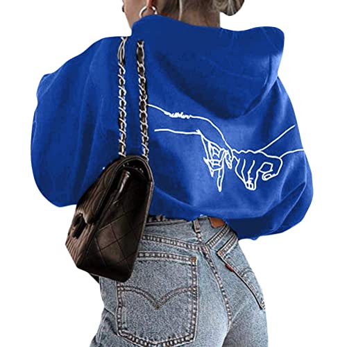 Onsoyours Sweatshirts Damen Lange Ärmel Pullover Winter Mit Rundhalsausschnitt Vintage Streetwear Oversized Bunter Cartoons Mädchen Sportbekleidung Top A Klein Blau L von Onsoyours