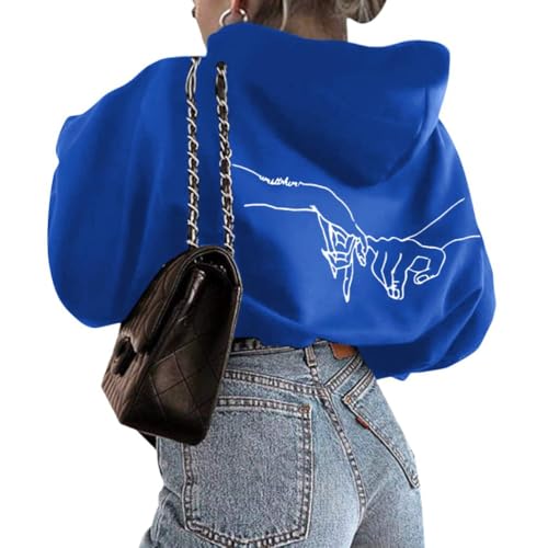 Onsoyours Sweatshirts Damen Lange Ärmel Pullover Winter Mit Rundhalsausschnitt Vintage Streetwear Oversized Bunter Cartoons Mädchen Sportbekleidung Top A Klein Blau XL von Onsoyours