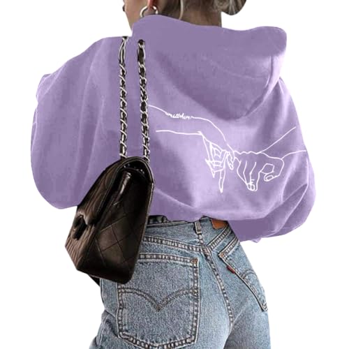 Onsoyours Sweatshirts Damen Lange Ärmel Pullover Winter Mit Rundhalsausschnitt Vintage Streetwear Oversized Bunter Cartoons Mädchen Sportbekleidung Top A Violett L von Onsoyours